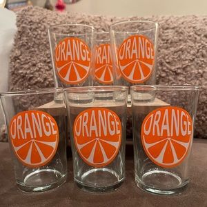 SOLD EUC set of 6 vintage Orange slice 4” tall glasses